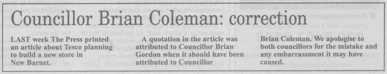 Barnet Press Correction 7 February 2008