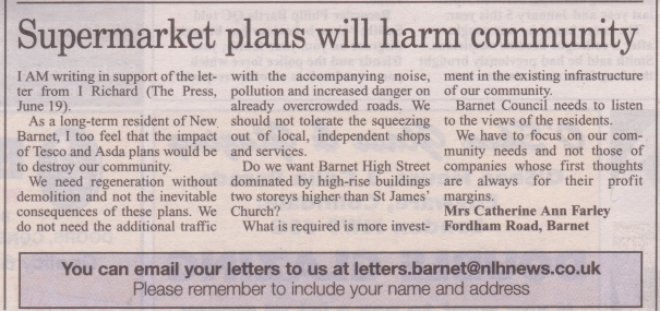 Barnet Press Letter 10 Jul 2008