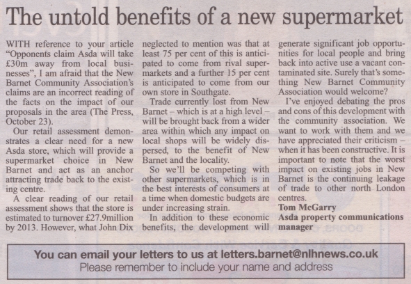 Barnet Press Letter 13th November 2008