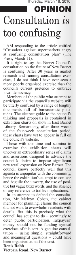 Barnet Press Letter 18th March 2010