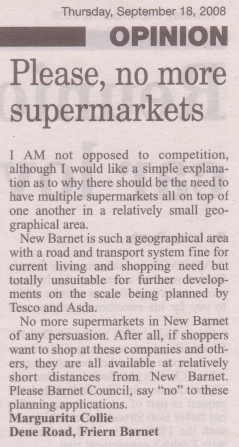 Barnet Press Letter 18th September 2008
