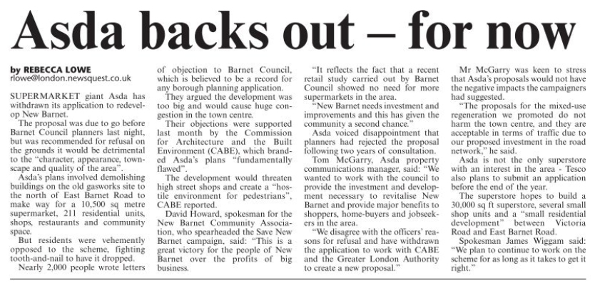 Barnet Times Article 2nd July 2009