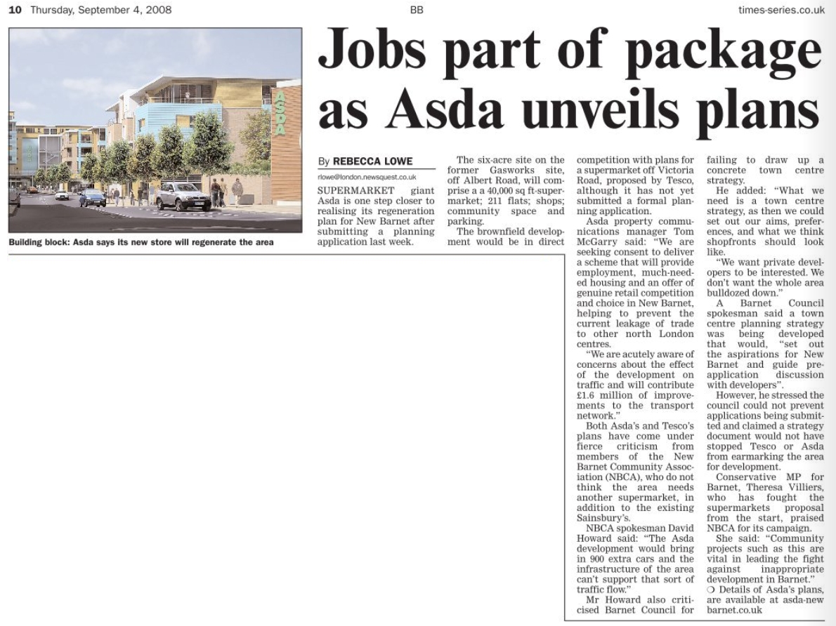 Barnet Times Letter 28th August 2008