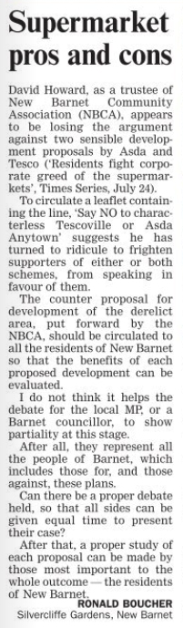 Barnet Times Letter 28th August 2008