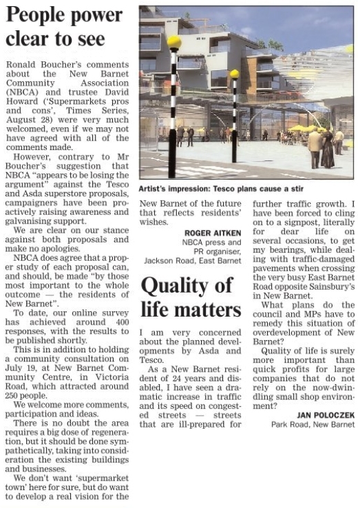 Barnet Times Letters 4th September 2008