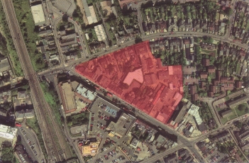 Aerial view of site (marked red) from Tesco Leaflet